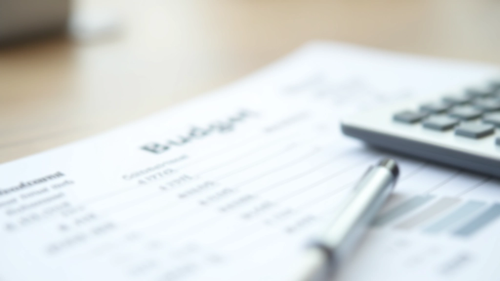 Tableau de budget mensuel avec stylo et calculatrice sur un bureau