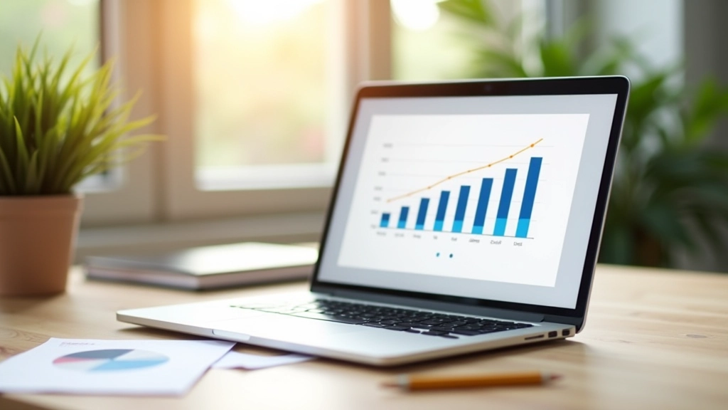 Graphique montrant l'évolution des revenus mensuels sur un écran d'ordinateur portable