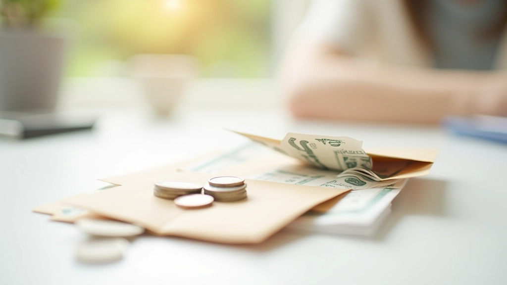 Pièces de monnaie et billets organisés dans des enveloppes de budget mensuel